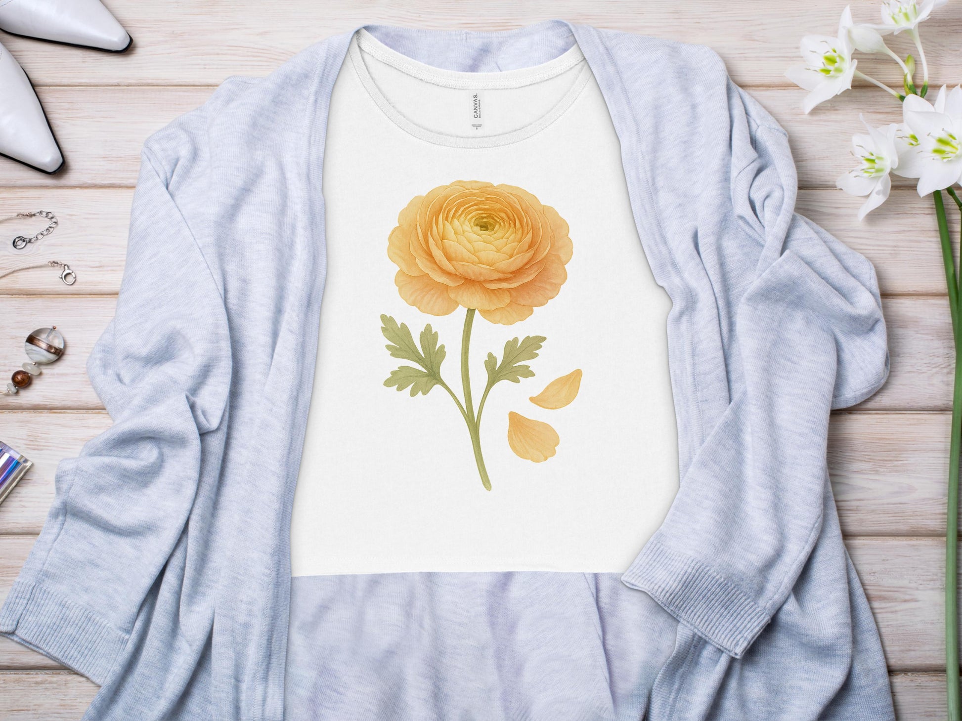 Yellow Flower Graphic on White Stylish T-Shirt product type