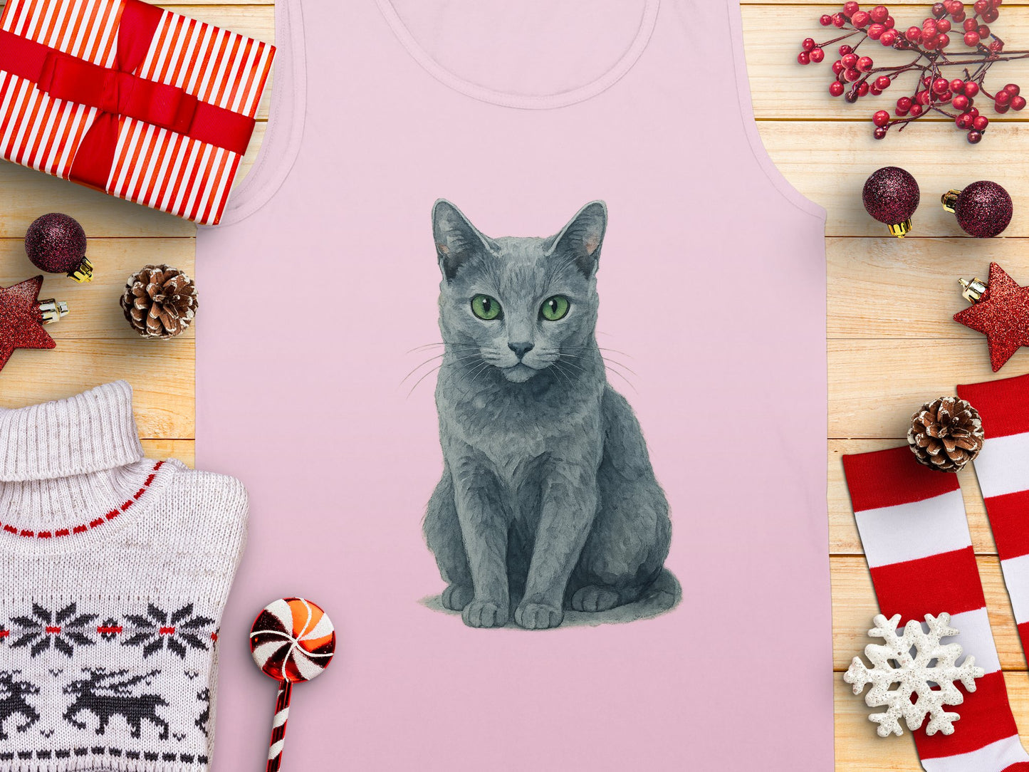 Gray Cat Pink Tank Top Festive Season Holiday product