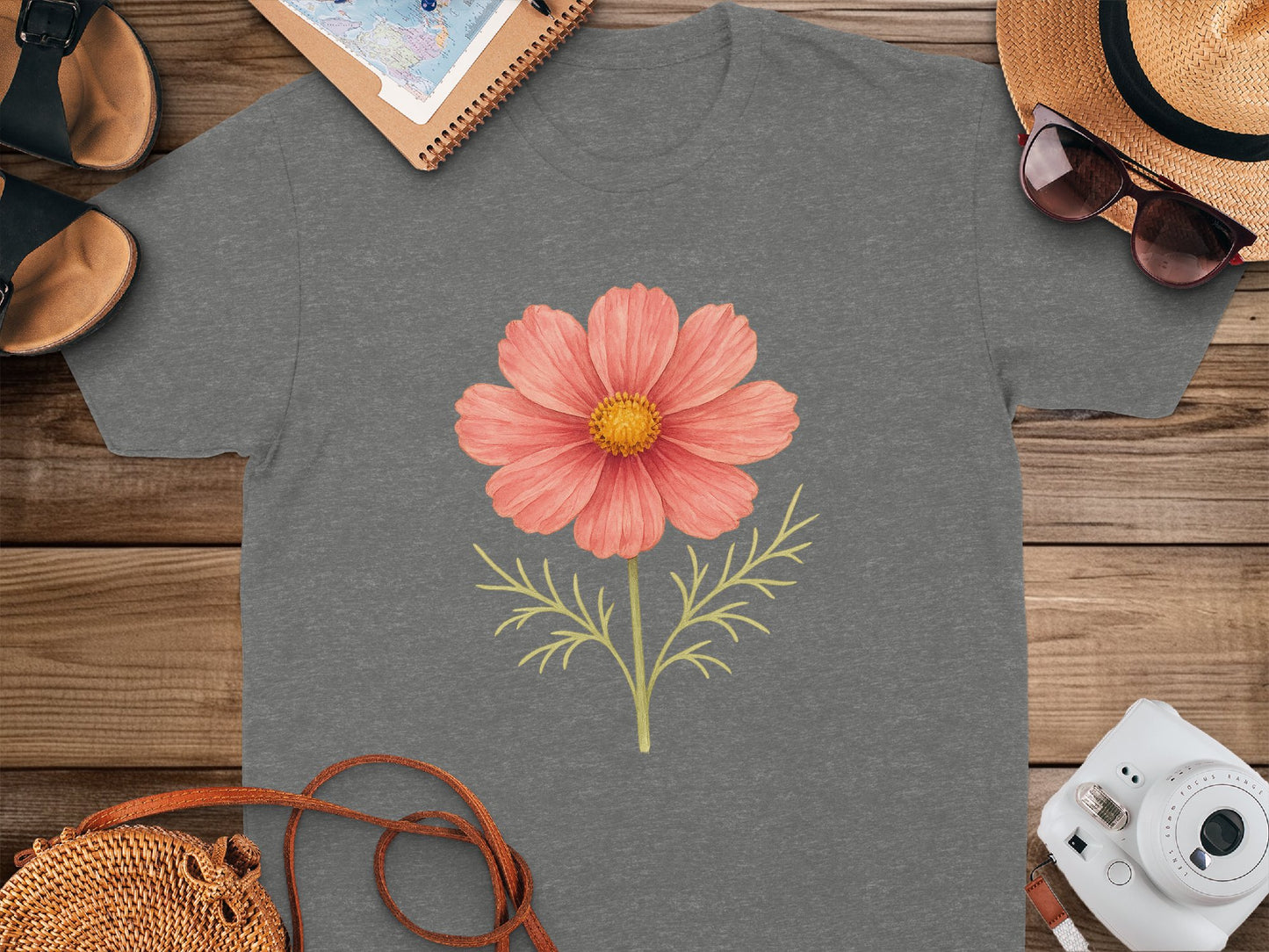 Floral Graphic Grey Tee Shirt Casual Wear Product