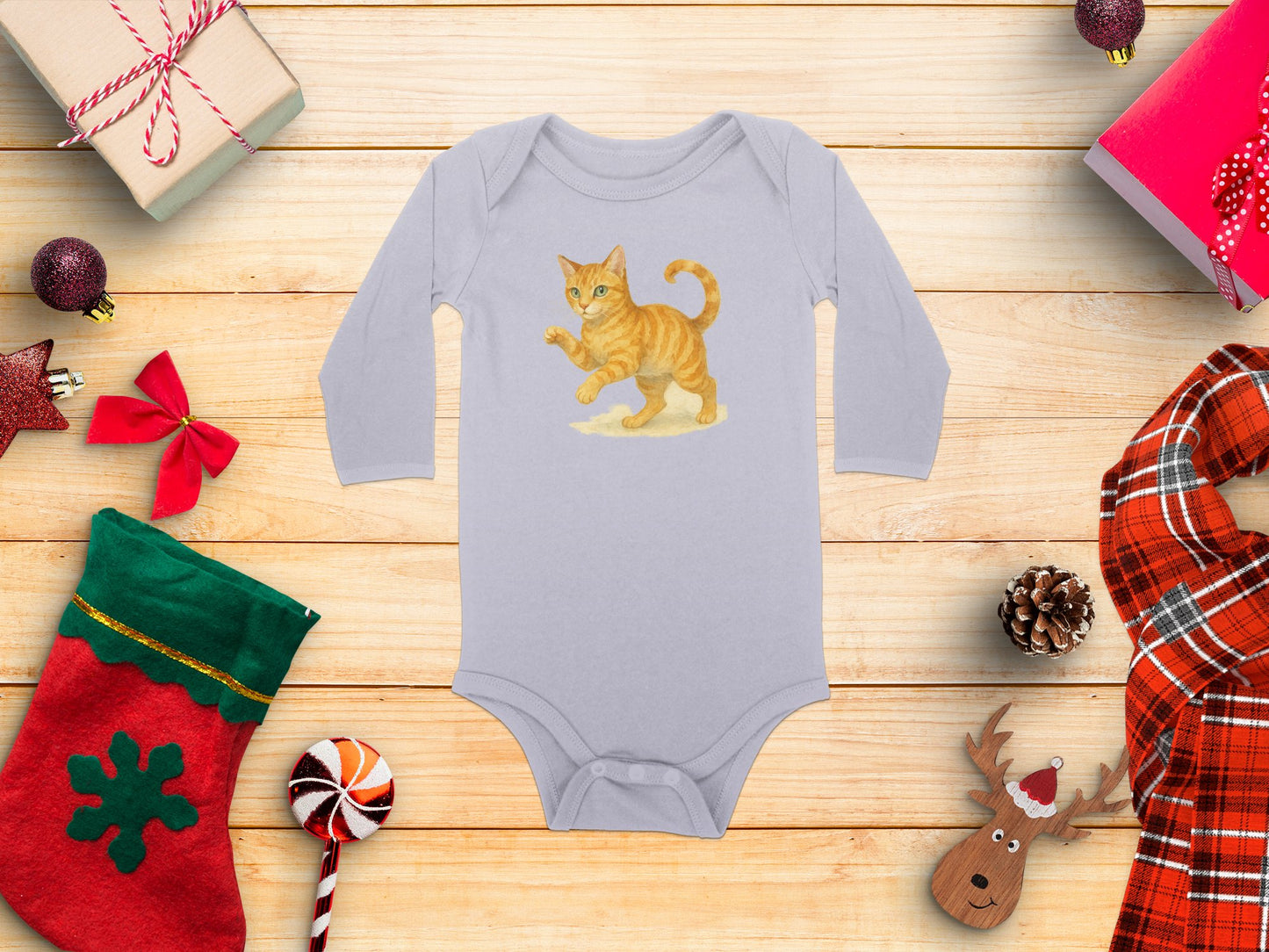 Festive Holiday Baby Onesie with Cute Kitten product