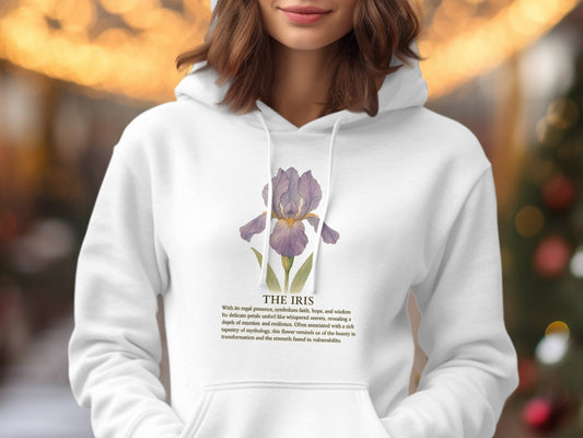 Stylish White Hoodie Featuring Iris Flower Illustration product