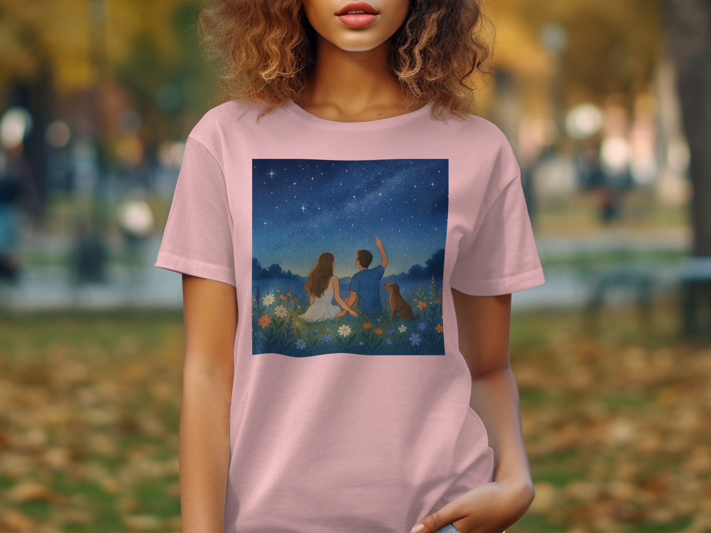 Stargazing Couple Under Night Sky T-shirt product