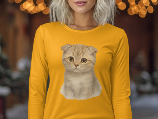 Cute Kitten Print Long Sleeve Casual Top product