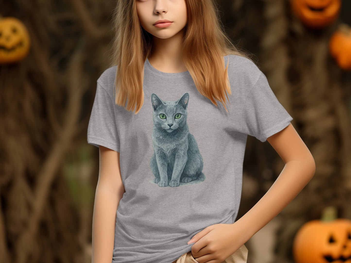 Gray T-Shirt with Cute Cat Illustration Casual Wear product
