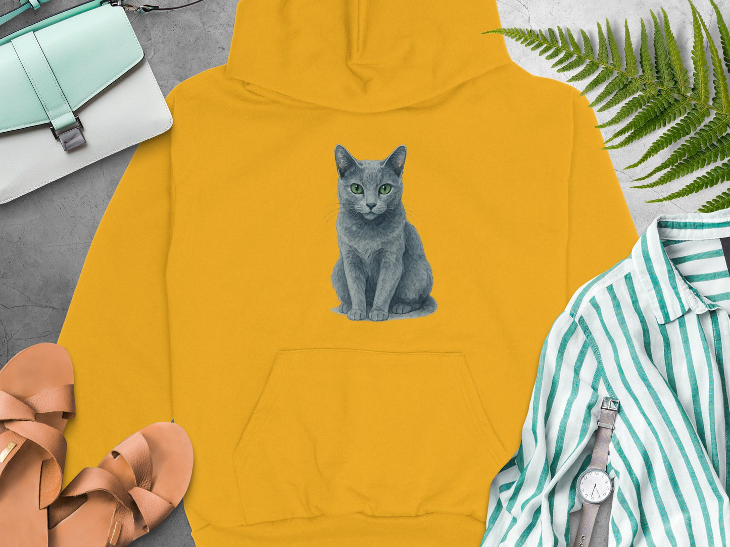 Yellow Hoodie with Cute Cat Illustration Graphic product