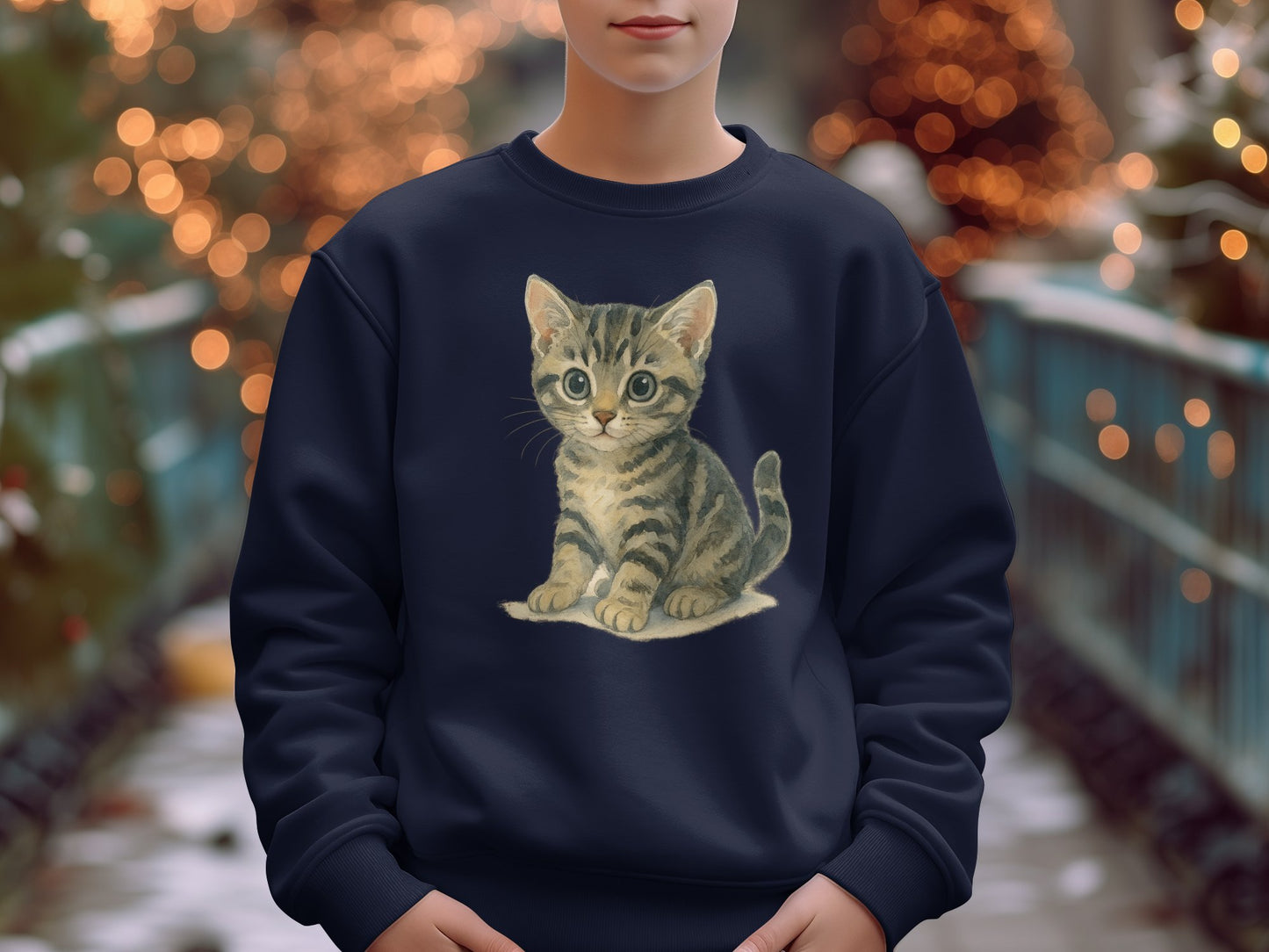 Cute Kitten Design on Dark Blue Sweatshirt product type