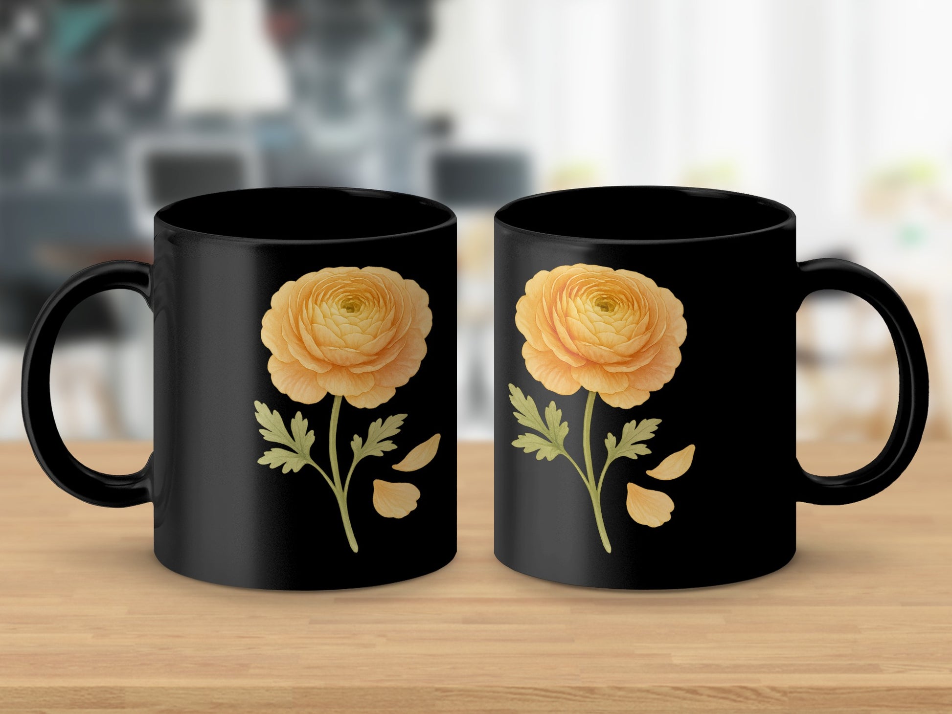 Elegant Floral Design on Black Background Mug product type