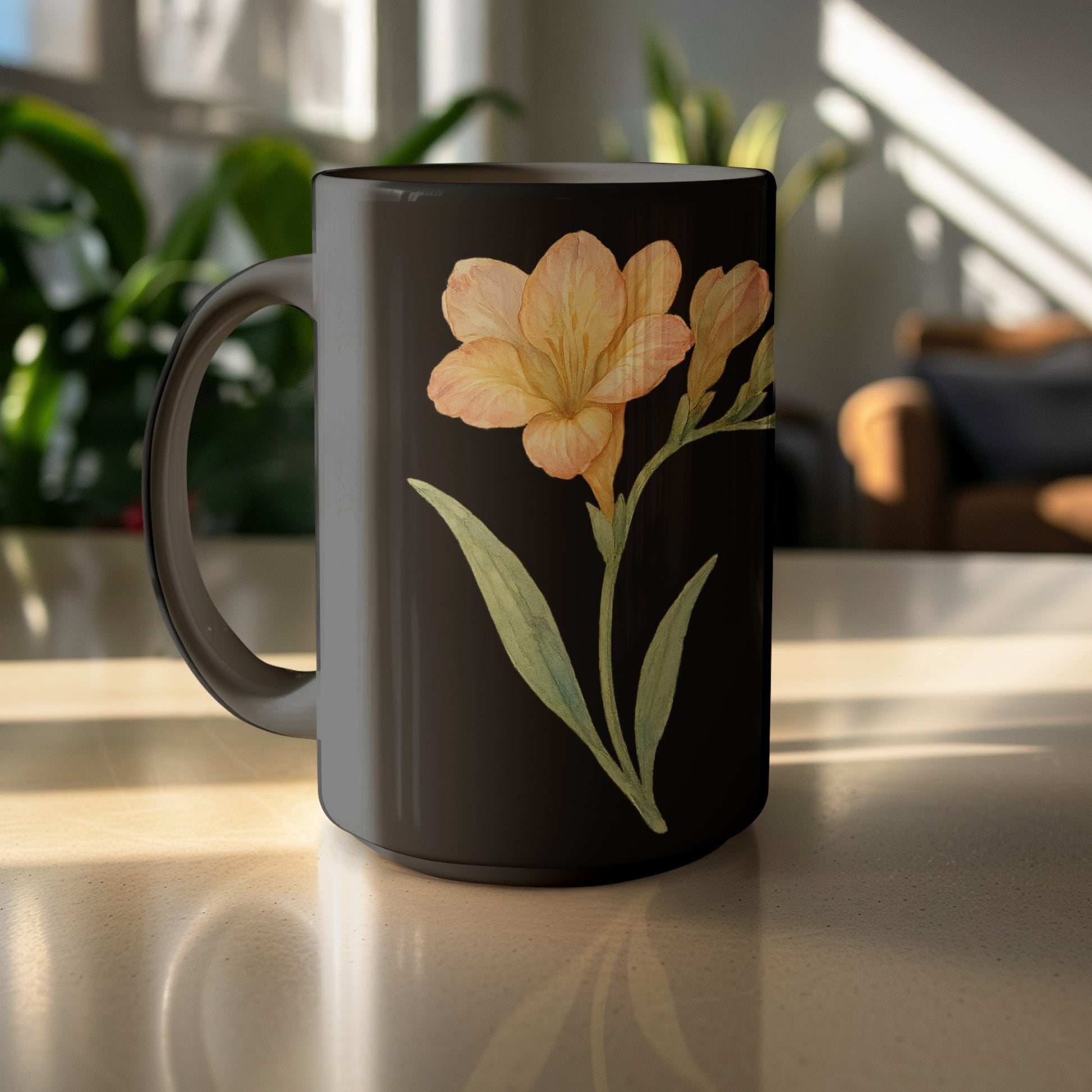 Elegant Floral Design Large Black Coffee Mug product