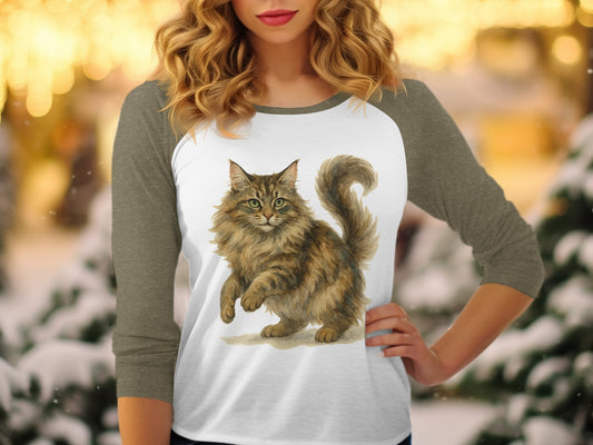 Cute Furry Cat Print Graphic Long Sleeve Shirt product