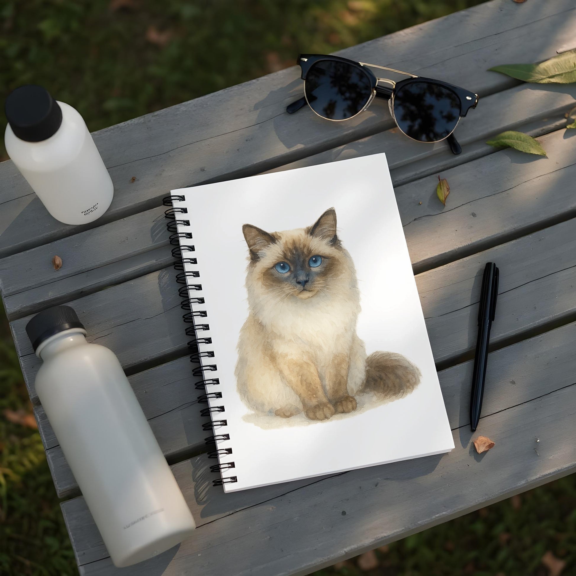 Cute cat artwork on white cover spiral notebook product