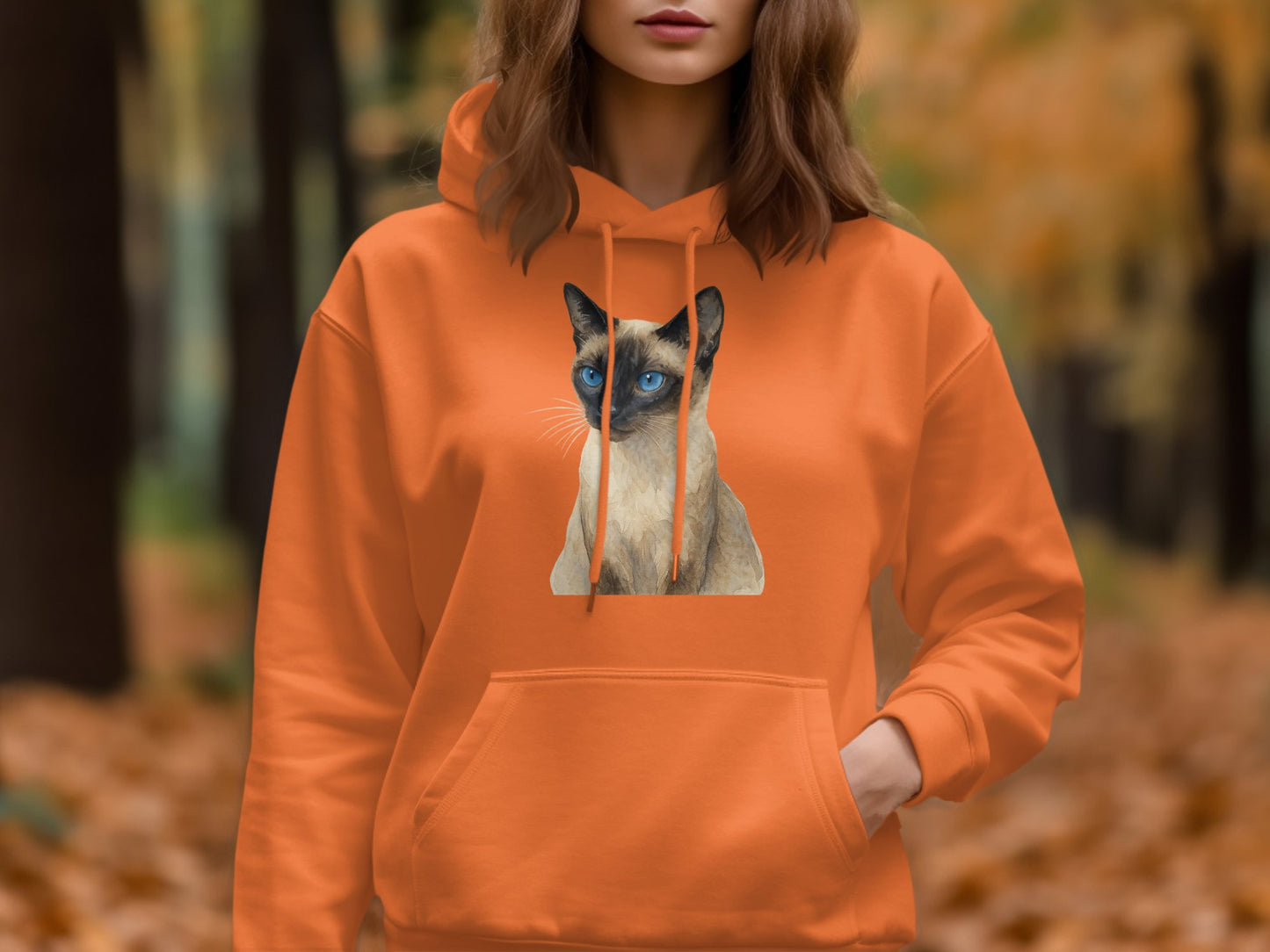 Orange Hoodie with Siamese Cat Face Design product type