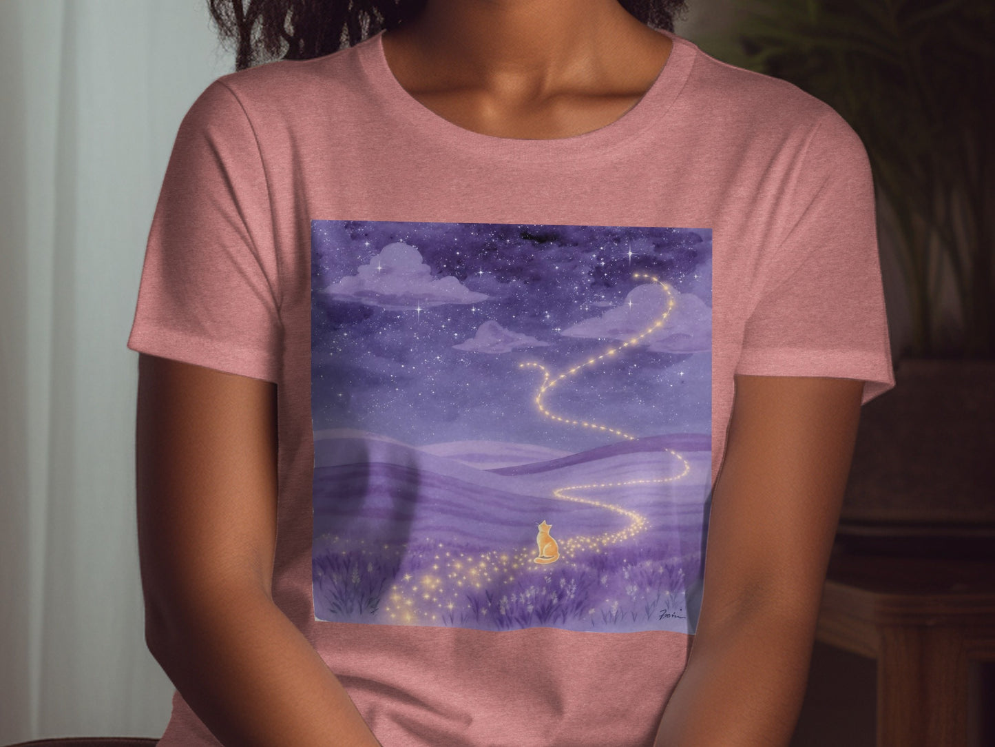 Enchanting Night Sky Path with Cat Illustration product