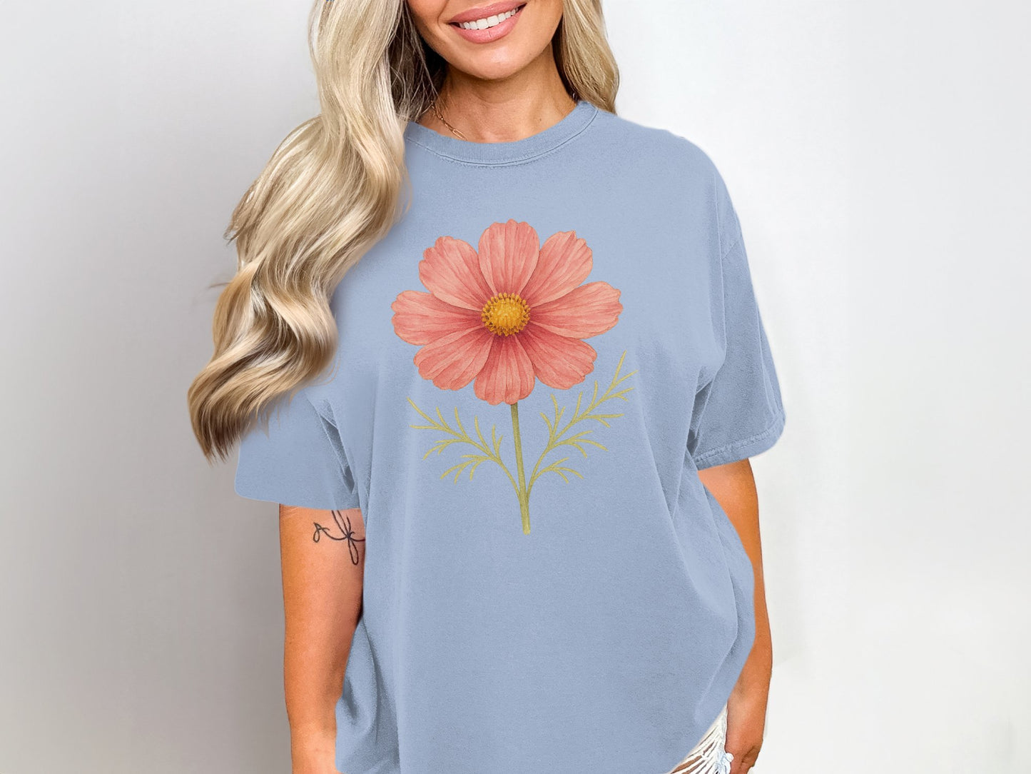 Beautiful Light Blue T-Shirt with Floral Graphic product type