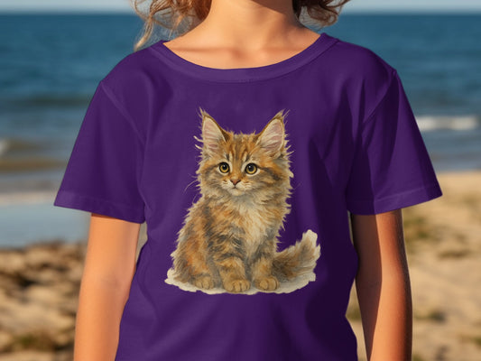 Cute Fluffy Kitten Design on Purple T-Shirt product