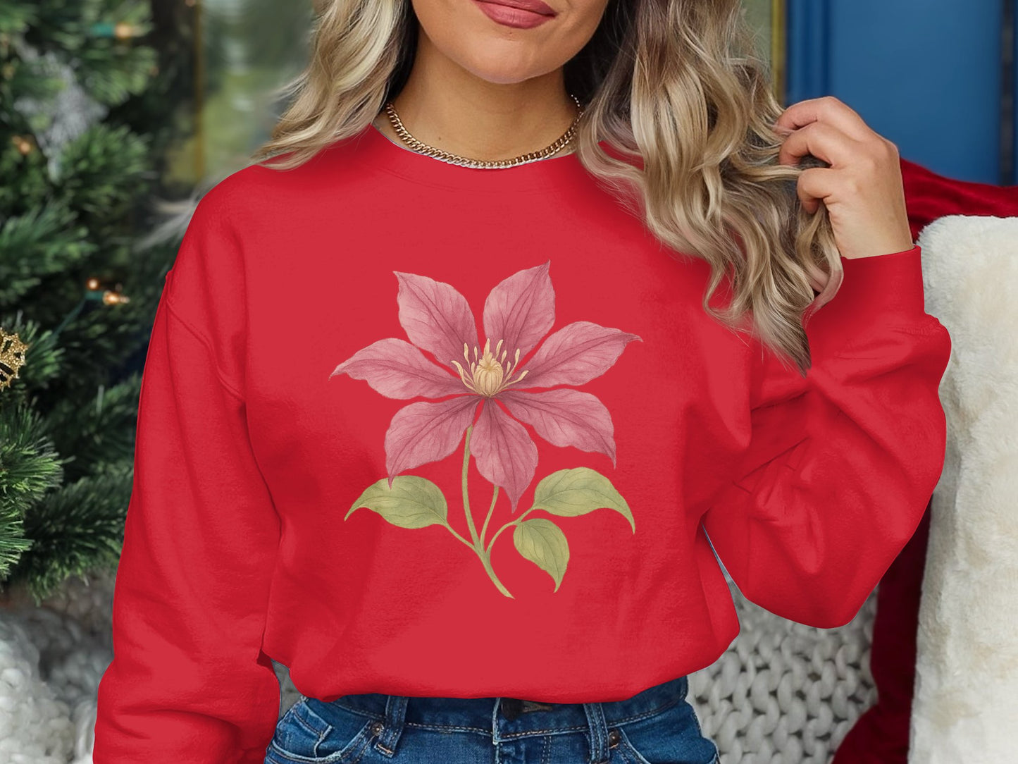 Red Long Sleeves with Large Pink Flower Print product