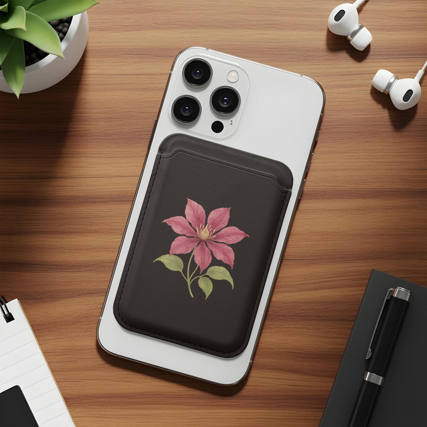 Elegant Flower Design Phone Wallet Black Product