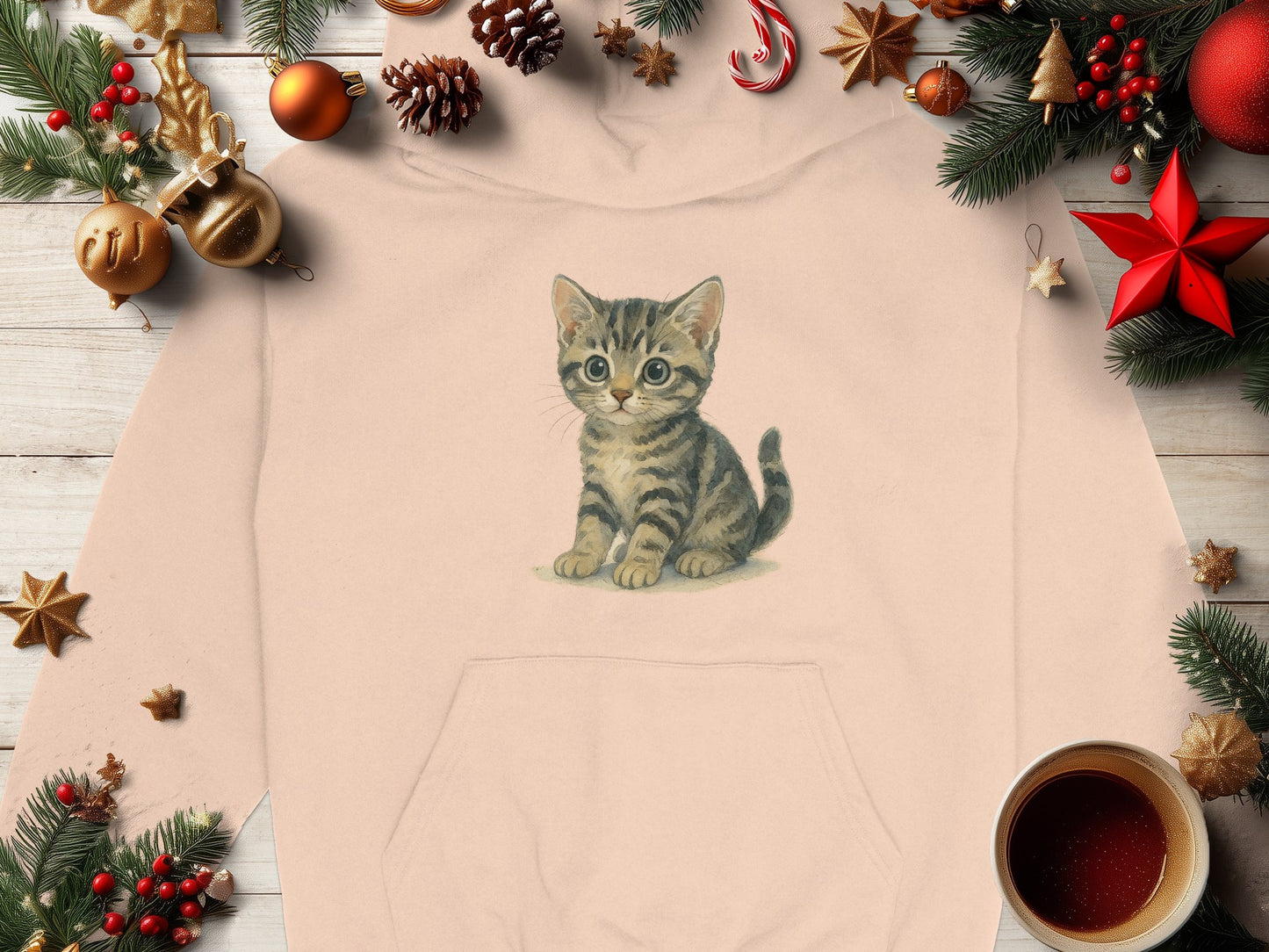 Cute Kitten Graphic Print Christmas Theme Hoodie product