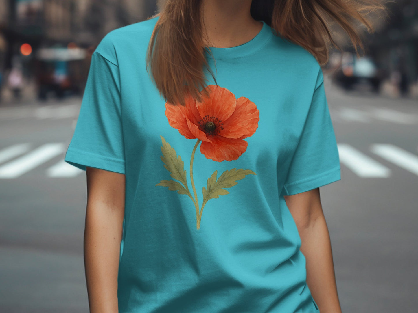 Bright Blue Shirt with Vibrant Red Floral Design product