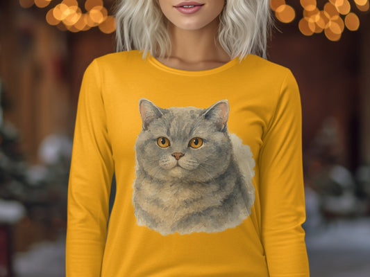 Adorable Gray Cat Portrait on a Cozy Long Sleeve Shirt product
