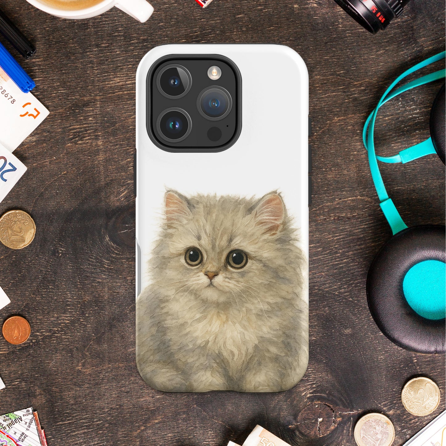 Adorable Fluffy Cat Print Phone Case Product