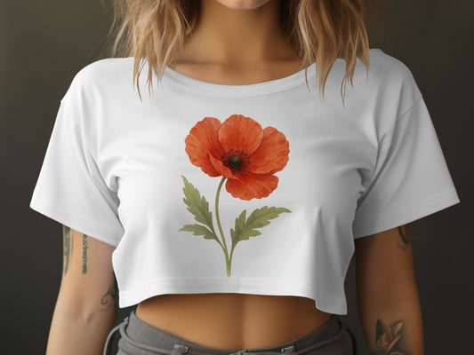 White Crop Top with Poppy Flower Design product
