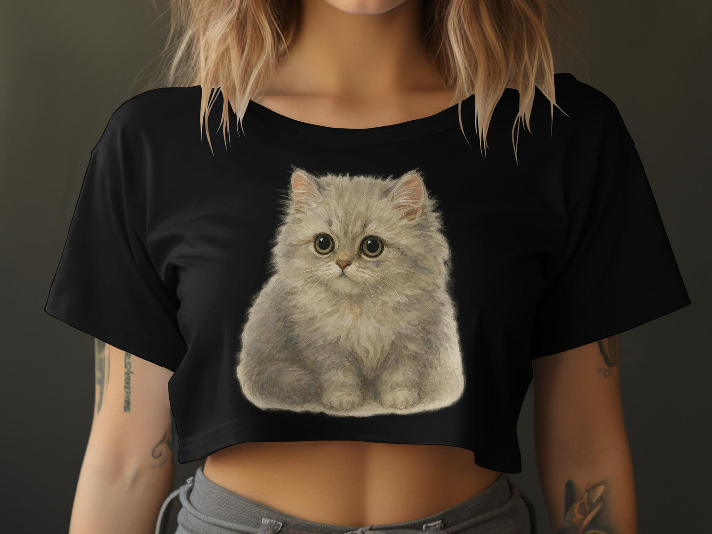 Cute Fluffy Kitten Graphic on Trendy Cropped Top product