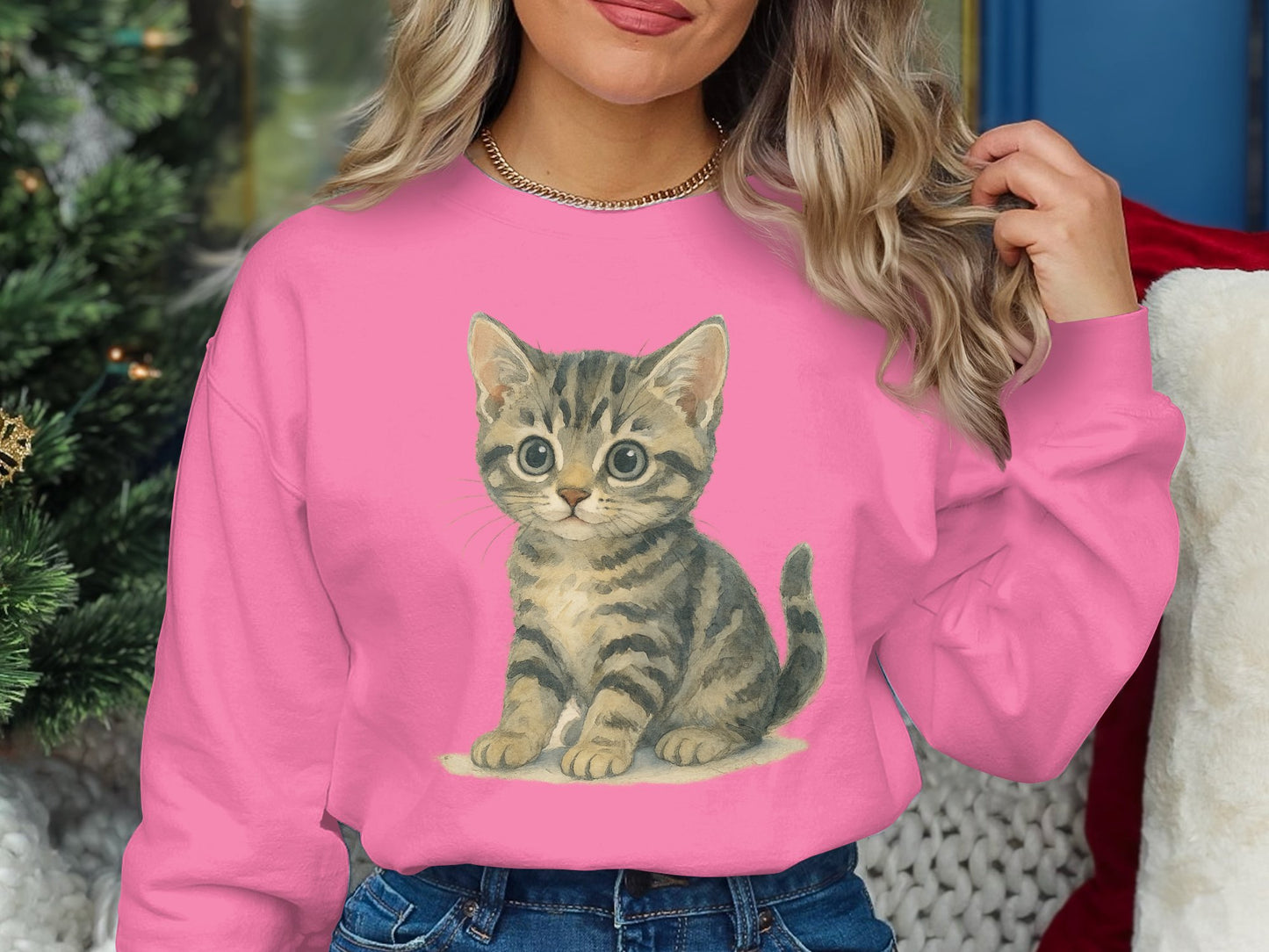 Cute Kitten Graphic Print Pink Sweatshirt Product