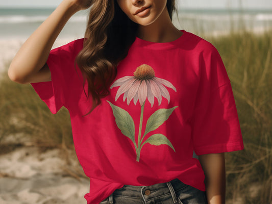 Stylish Red Shirt with Pink Flower Graphic product type