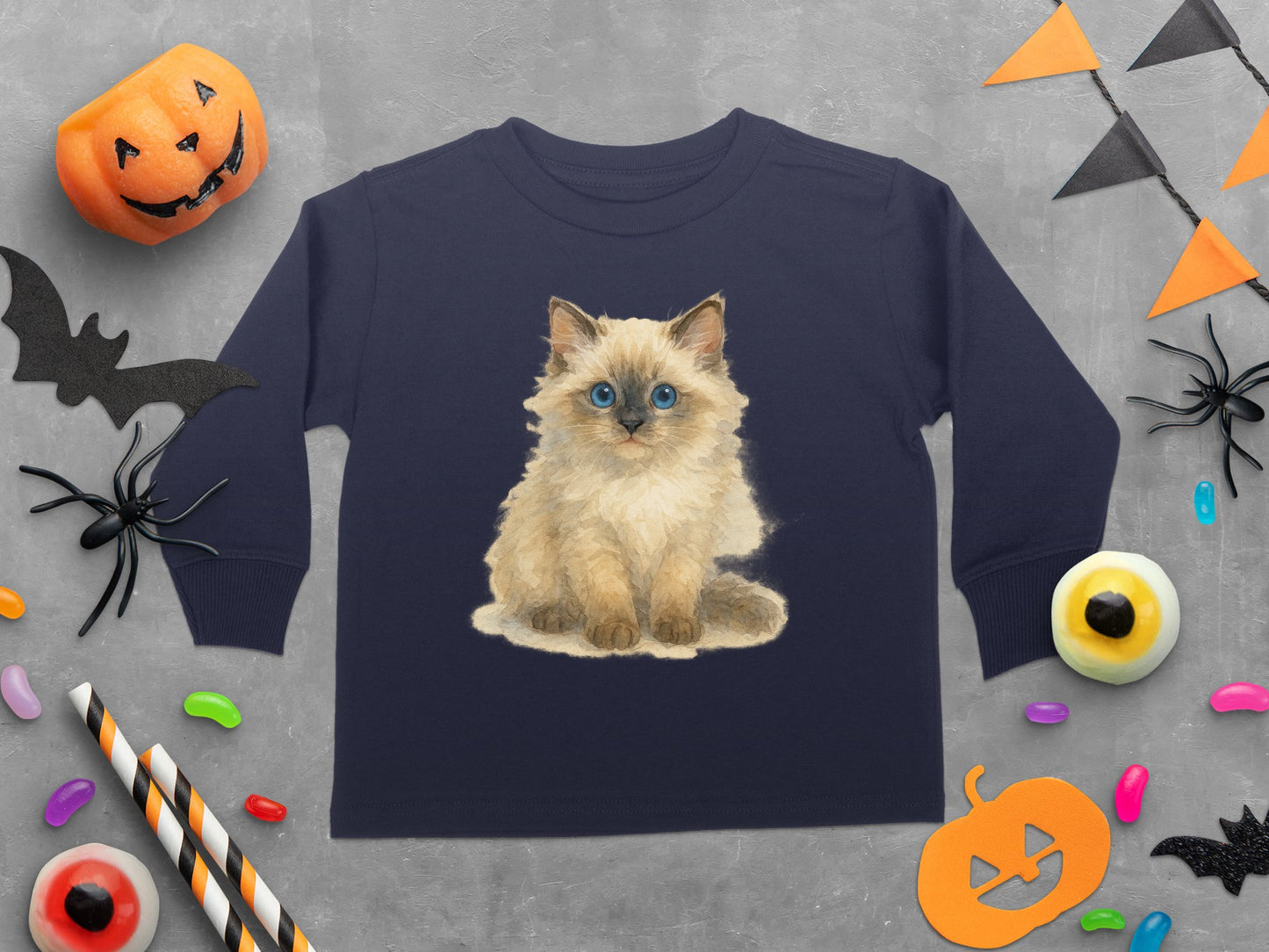 Halloween Cat Printed Long Sleeve Shirt product