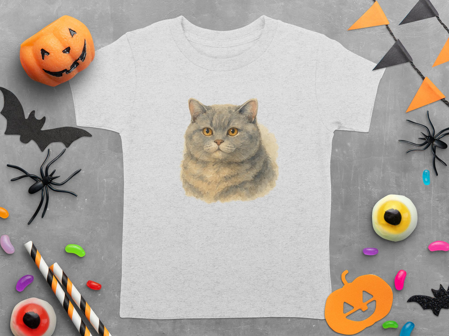 Cute Cat Face on Gray Shirt Halloween Product Type