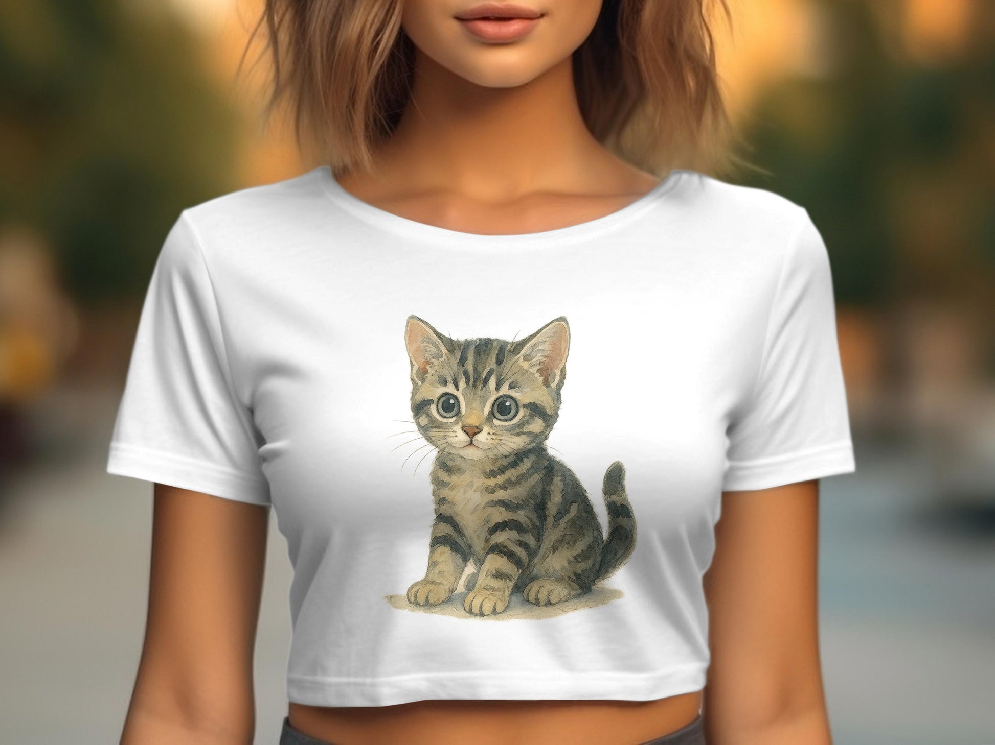 Adorable Kitten Graphic Crop Top Stylish Shirt product