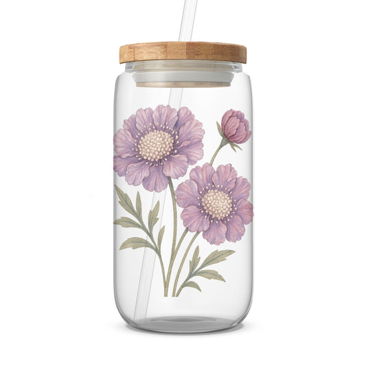 Purple Floral Patterned Glass Jar with Lid product