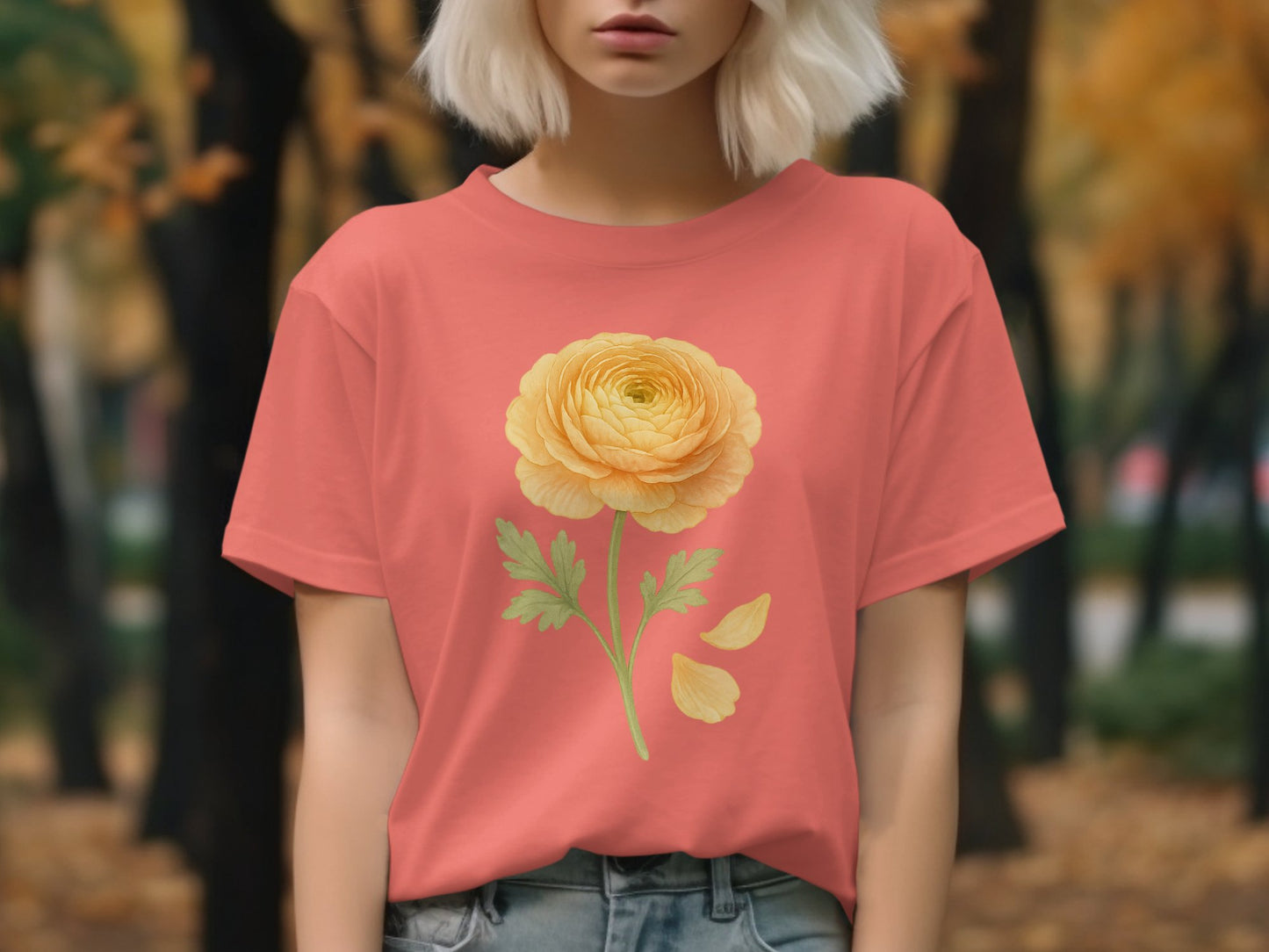 Beautiful Yellow Flower Print Coral Casual Wear Product
