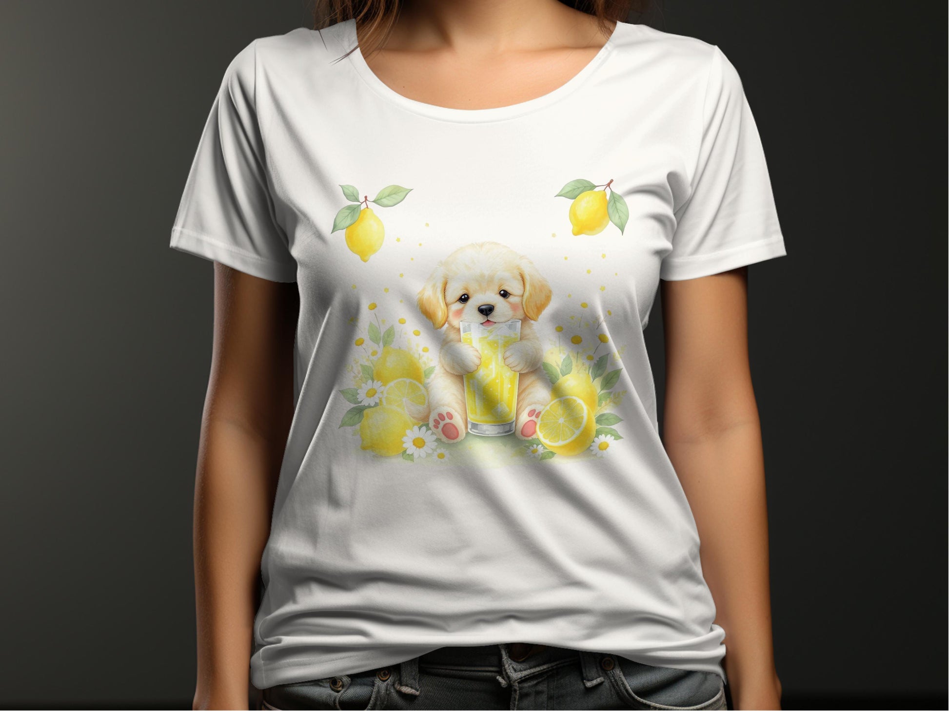 Adorable Puppy with Lemon Design T-Shirt product