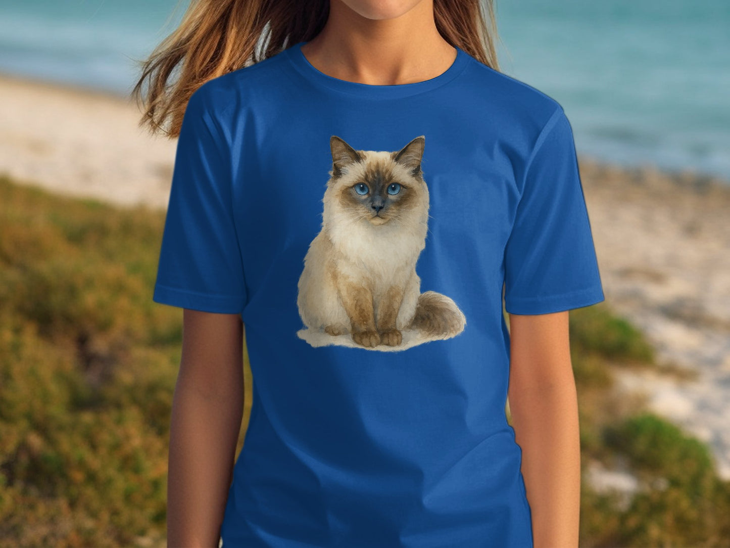 Blue T-shirt with Cute Ragdoll Cat Print product type