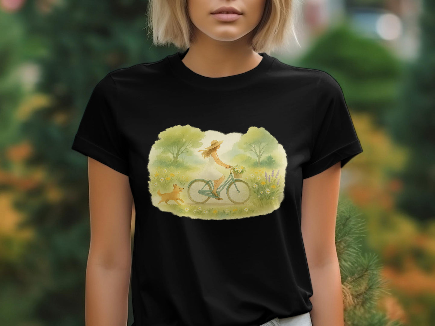 Bicycle Riding with Dog Graphic Tee product