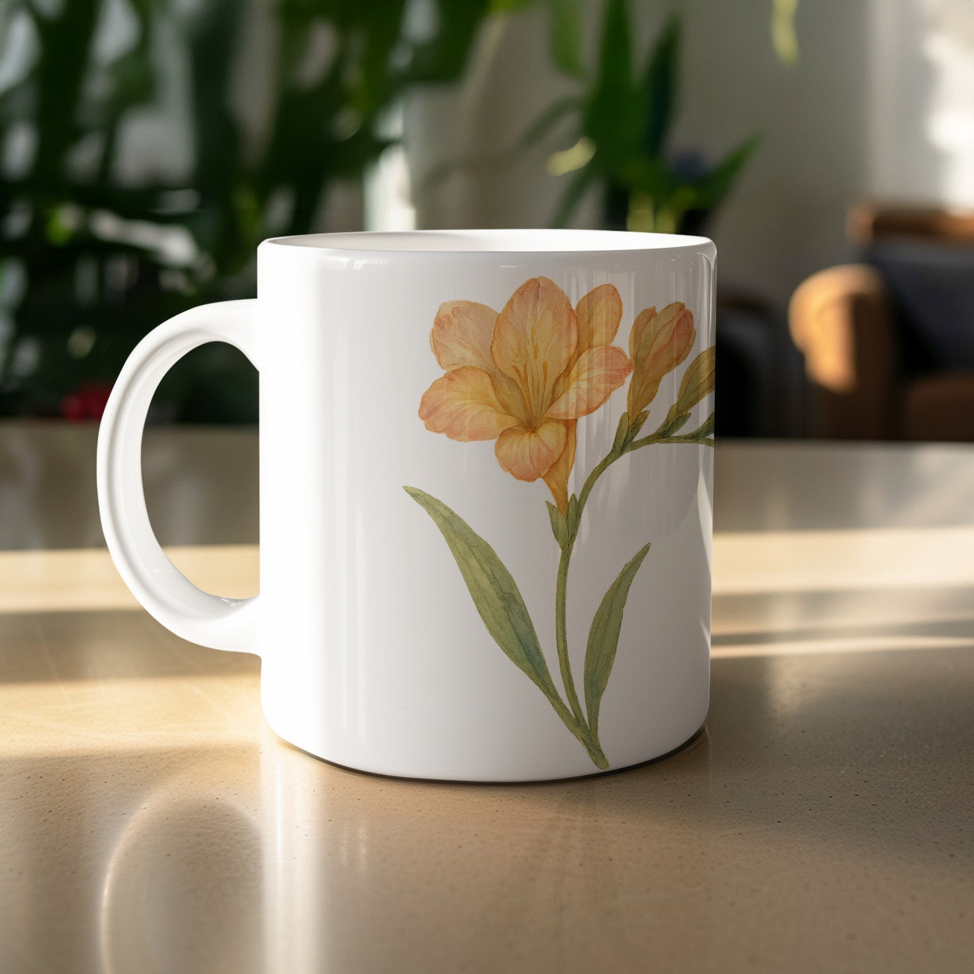 Beautiful Floral Design White Ceramic Mug product type