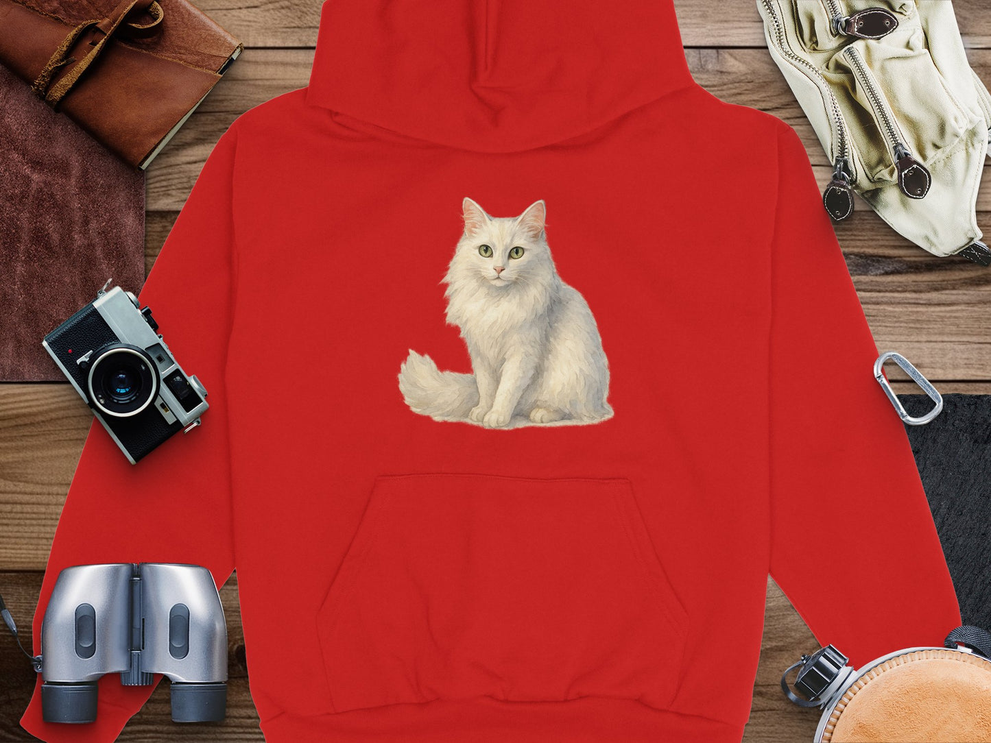 Cozy Red Hoodie with Adorable Cat Print product type