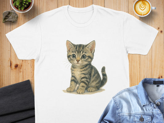 Cute Kitten Print on White Premium T-Shirt Product Type
