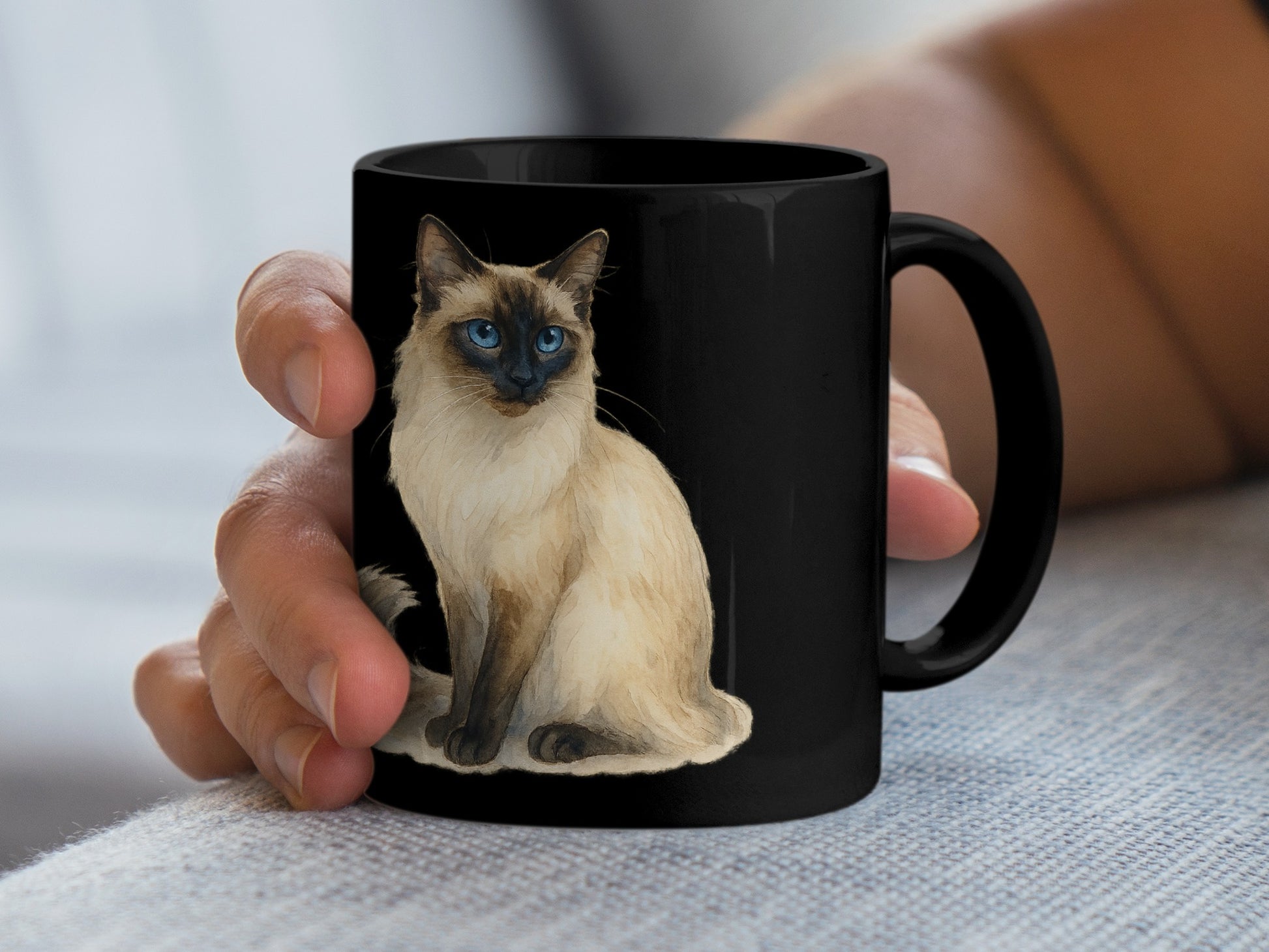 Charming Blue Eyed Siamese Cat Black Mug product type