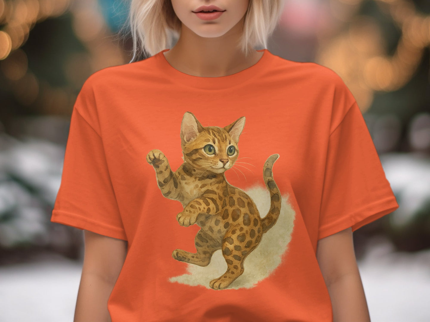 Cute Playful Kitten Design Orange T-shirt product type