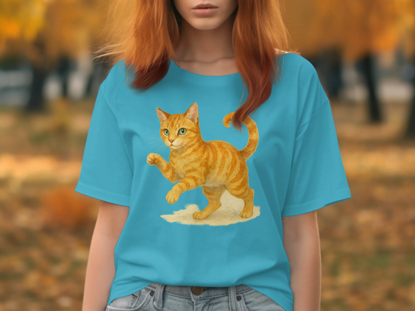 Cute Orange Cat Walking T-Shirt Graphic Print product type