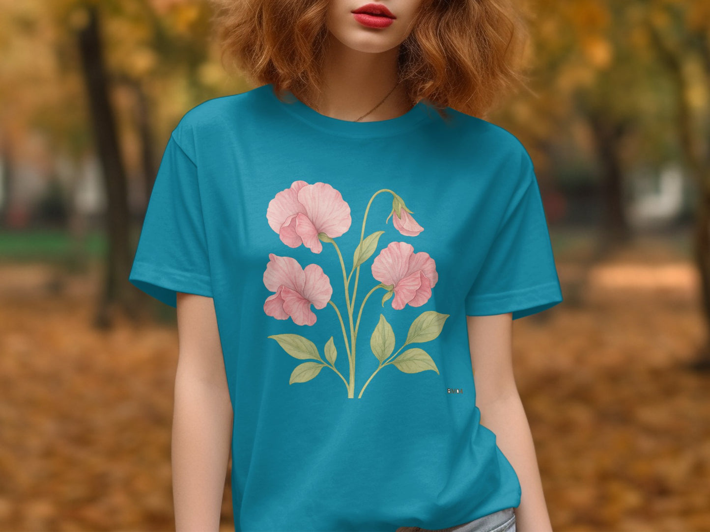 Floral Design Teal T-Shirt Women Casual Wear product type