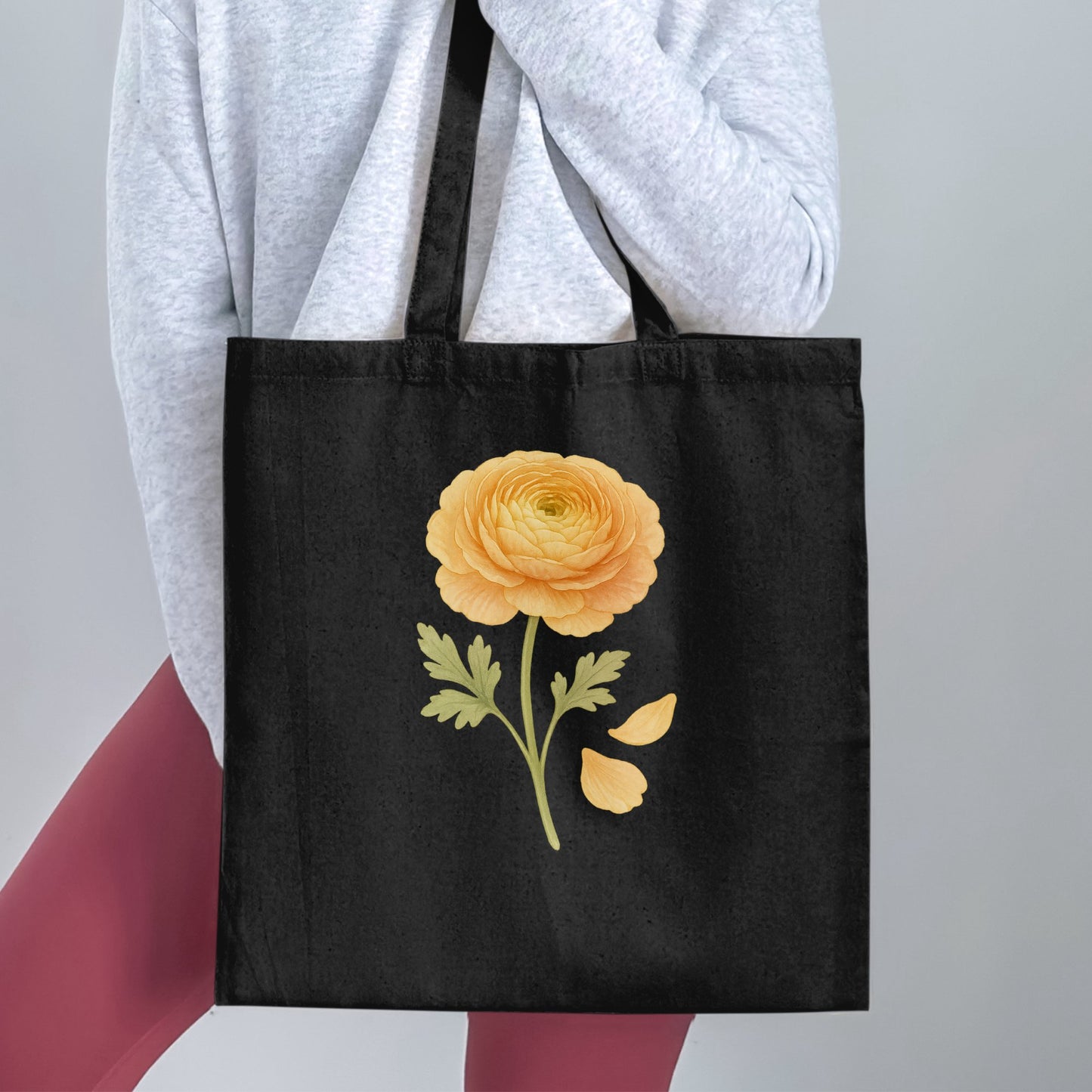 Elegant Yellow Flower Tote Bag Design On Black product