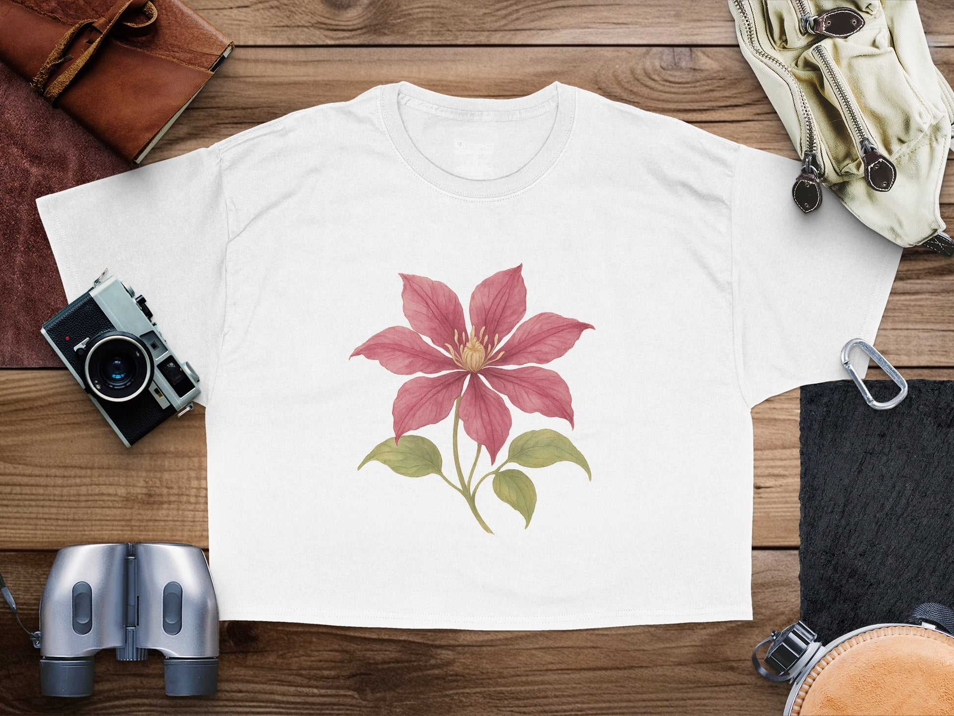 Floral Red and Green Clematis White T-Shirt product type