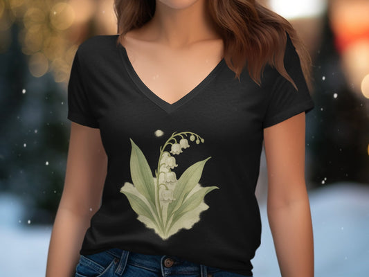 Elegant Floral Design Black Tee Shirt product