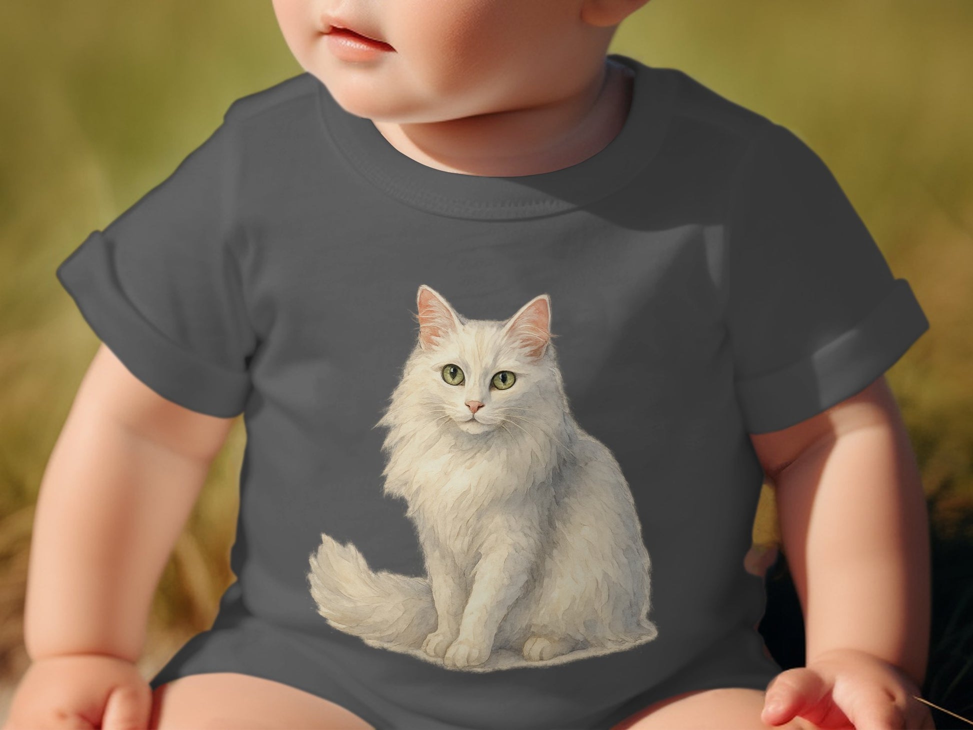 Adorable White Cat Print on Baby Onesie Kidswear Product