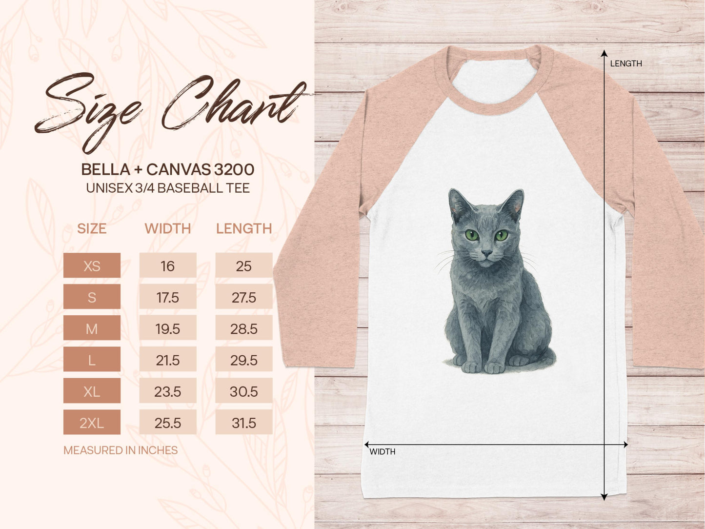 Unisex 3/4 Sleeve Tee Cute Cat Design Baseball Product