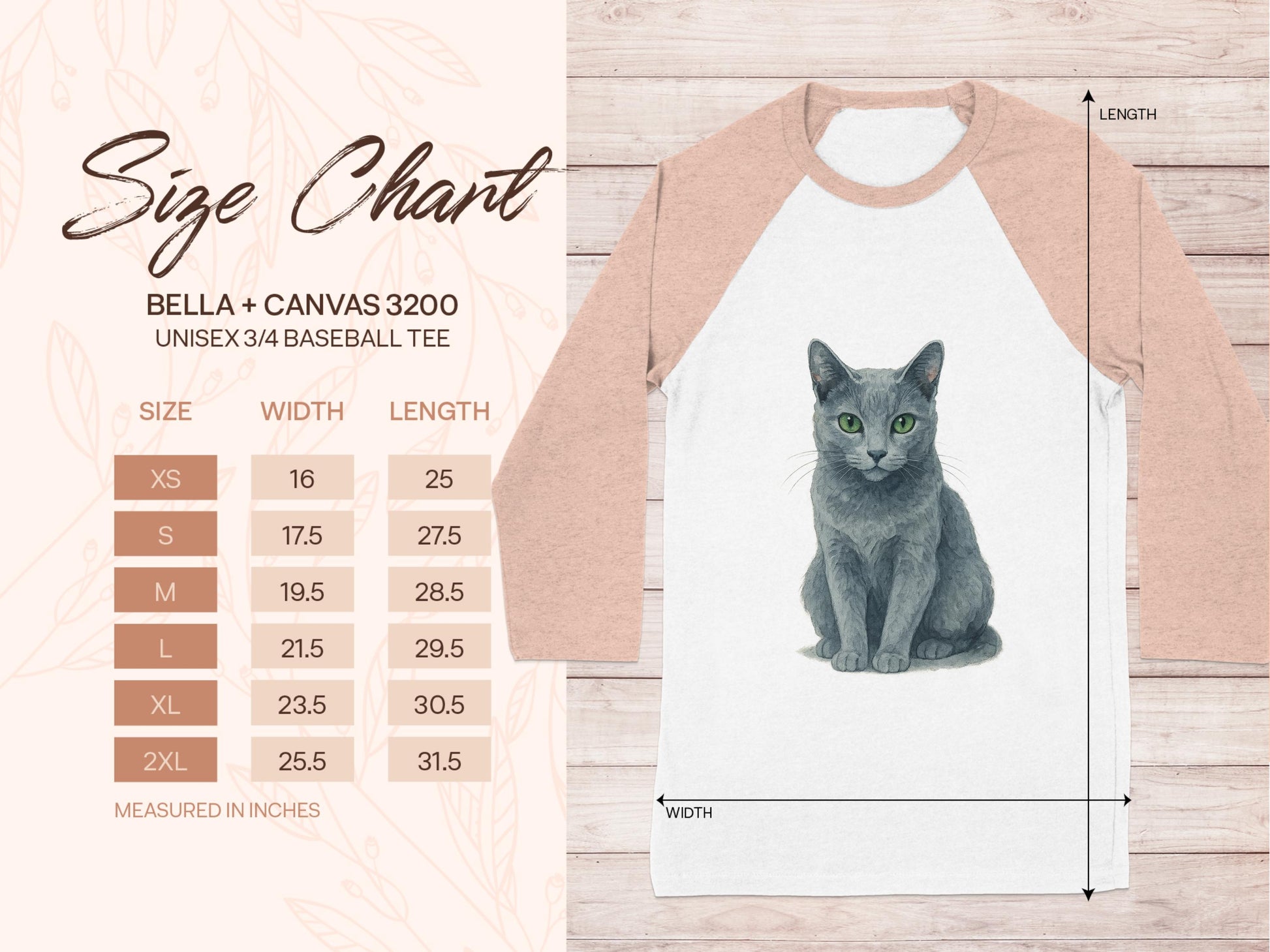Unisex 3/4 Sleeve Tee Cute Cat Design Baseball Product