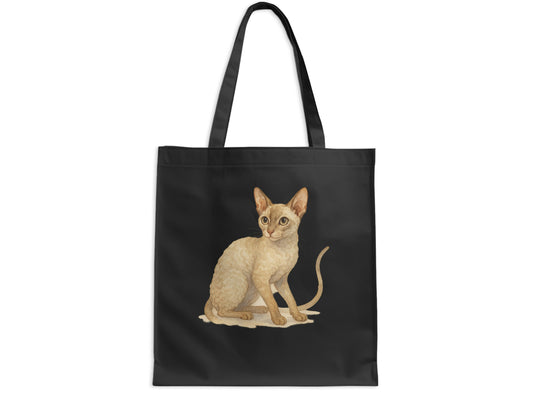 Cute Sitting Feline Art On Black Tote Bag product type
